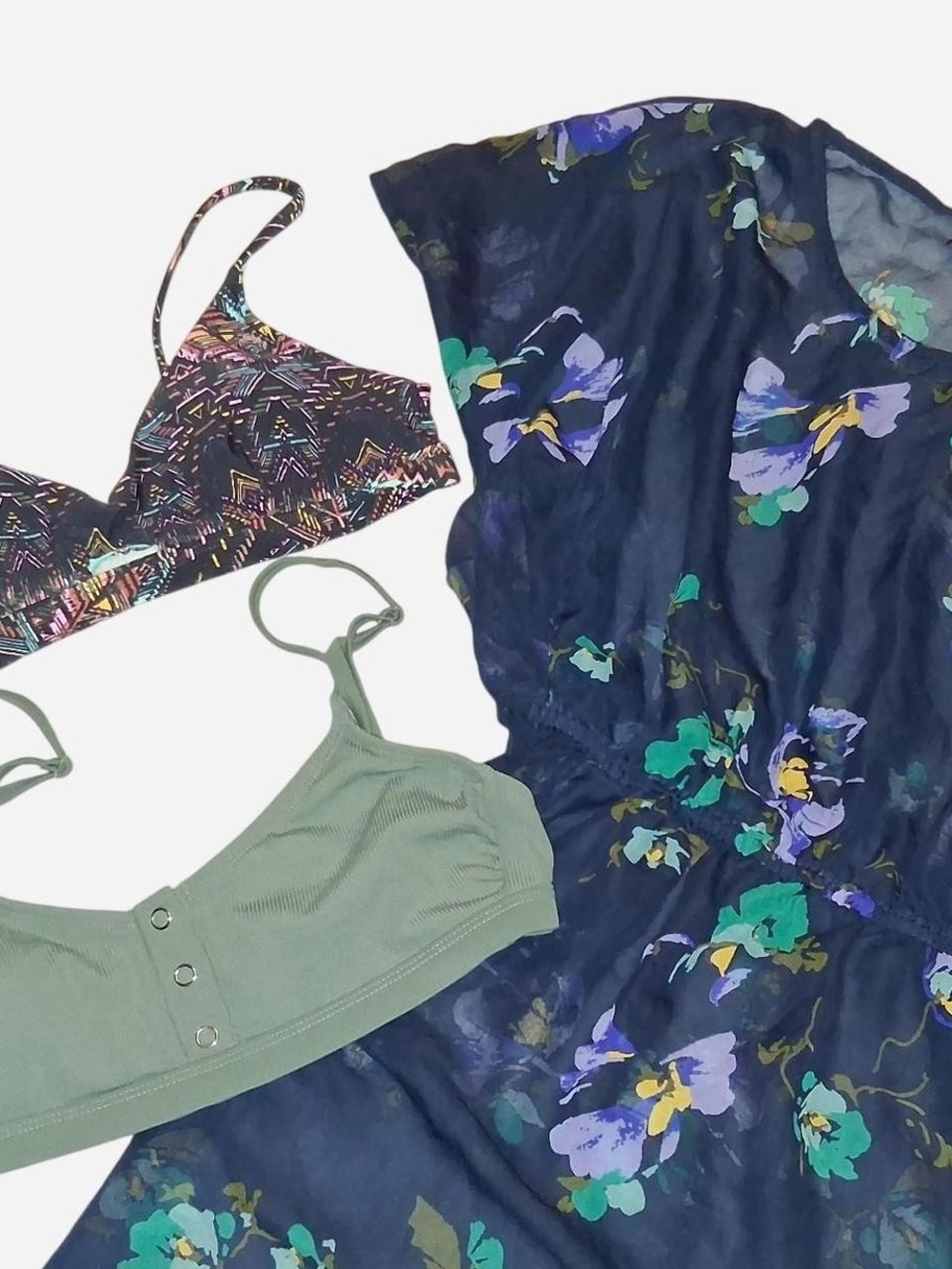 Mossimo Supply Co. Navy Floral Camisole with Green and Lavender Accents